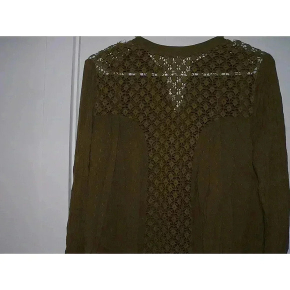 Free People The Best Blouse Button Top Crochet Open Back in Forest Green Boho - Picture 1 of 11